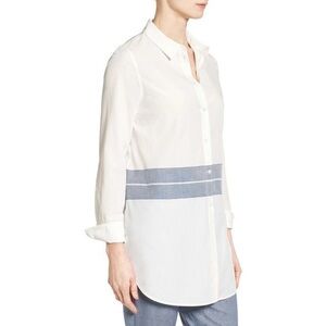 Nordstrom collection striped tunic shirt white and blue linen size small